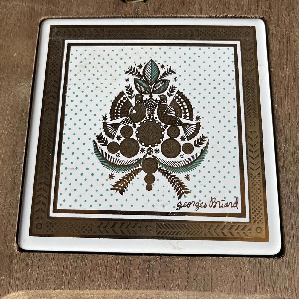 GEORGES BRIARD MCM Cheese And Crackers Charcuterie Dove Tile 12”x7” Wooden Tray